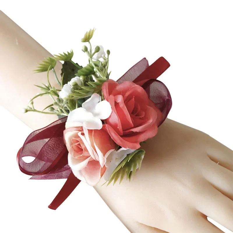 أنيقة زهرة اصطناعية المعصم الصدار بروش العريس رفقاء العروة وهمية زهرة الورد دبابيس اكسسوارات حفلات الزفاف #3