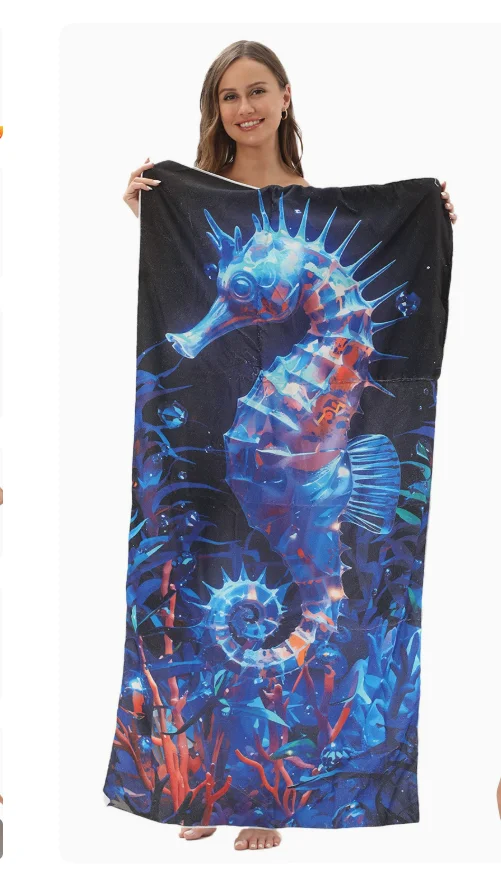 Newest Glowing Blue Seahorse Coral Underwater Print Quick Dry Beach Towel Ocean Lover Bath TowelQuick Dry Towel