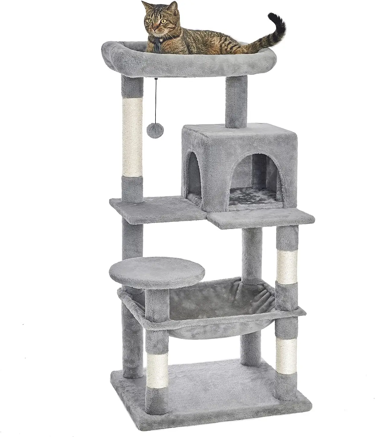 

46.5-Inch Multi-Level Cat Tower with Sisal Posts, Plush Perches, Hammock & Condo in Light Gray for Cats