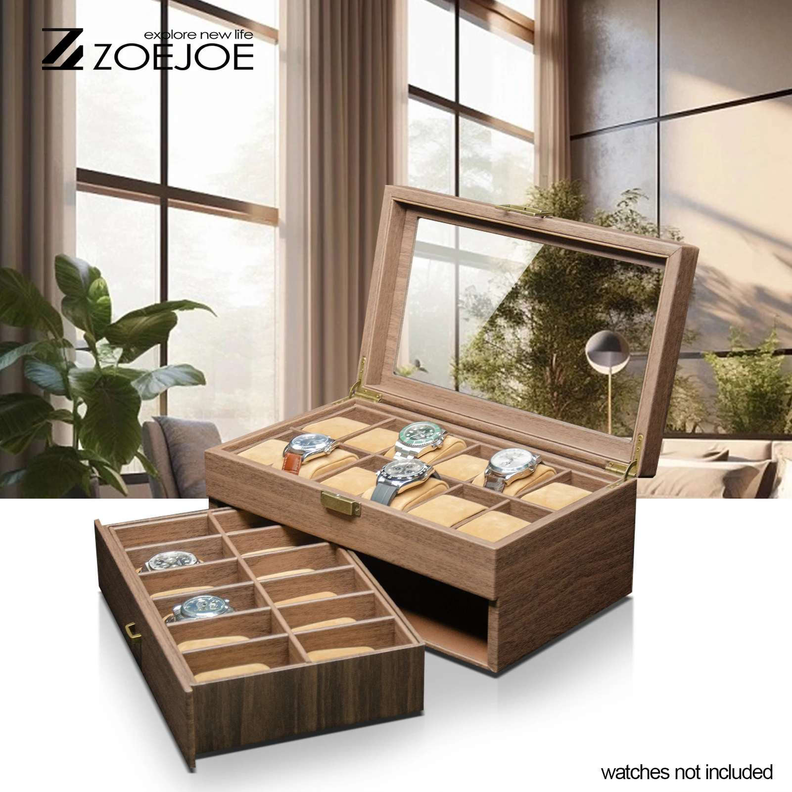 กล่องเก็บนาฬิกา 24 ช่อง แบบสองชั้น ความจุขนาดใหญ่ 3 สี กล่องใส่สร้อยคอ กล่องใส่นาฬิกา อุปกรณ์เสริมนาฬิกา กล่องใส่เครื่องประดับ หนัง PU