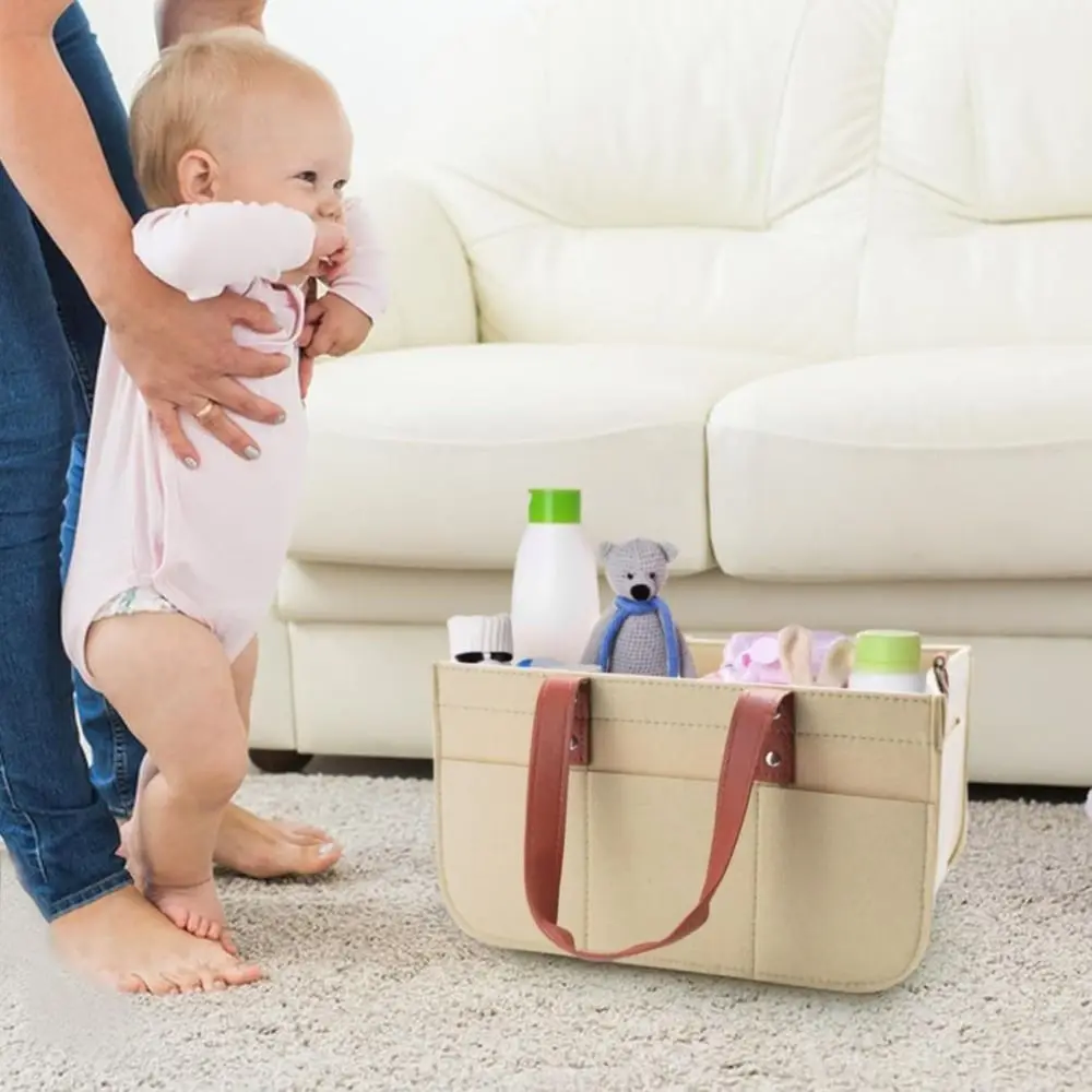 Nursery Organizer Large Capacity Felt Diaper Storage Bag Foldable Portable Infant Diaper Bag with Handle Mummy Bag Office