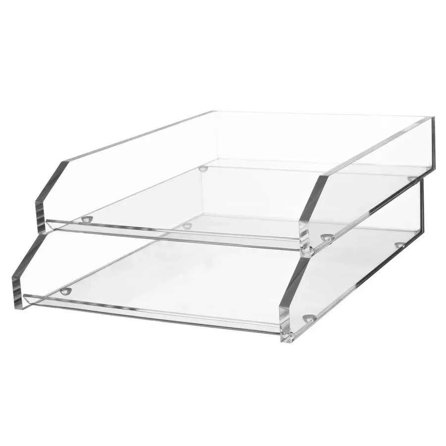 

Large Clear Acrylic Letter Tray Front Loading 2 Tier Stackable Desk File Organizer Non-Skid Feet 10.6x13.9x4.8