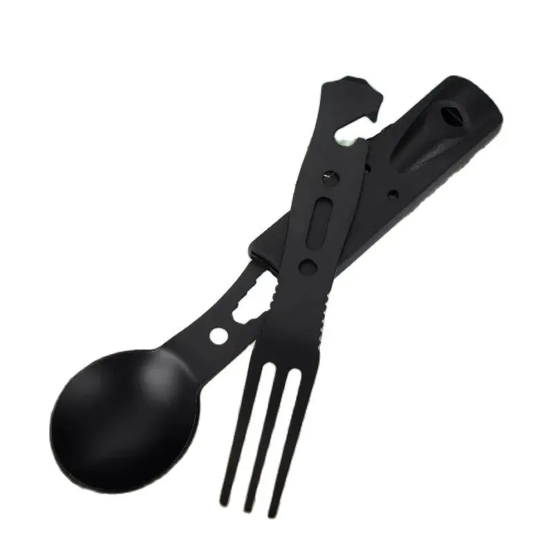 Stainless Steel Camping Cutlery Set Multi Tool with Whistle Fork Spoon Knife for Outdoor Hiking Picnic