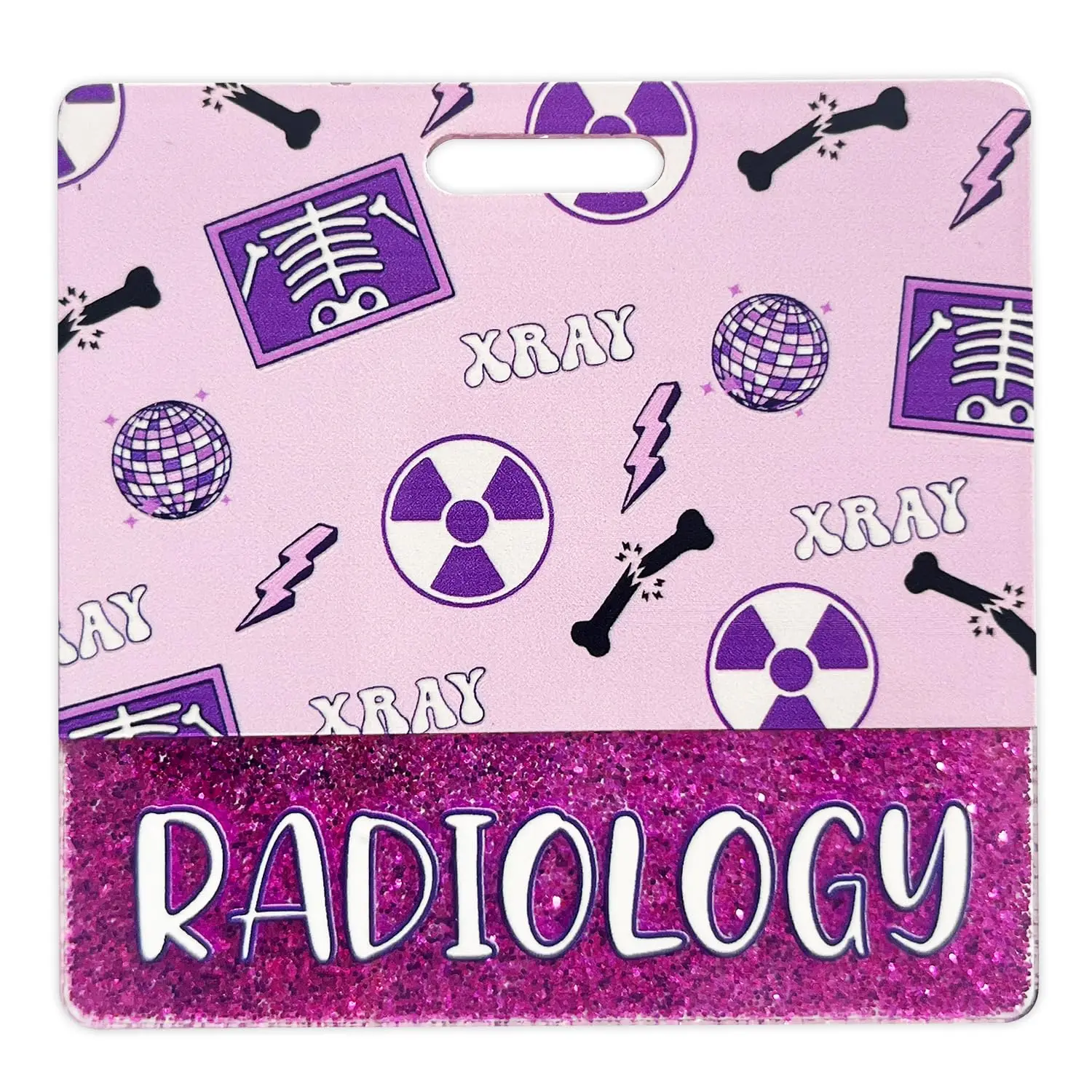 1Set Groovy Xray Radiology Badge Buddy Card Holder Purple Skeleton Themed Horizontal ID Name Identification Tags for Nurse