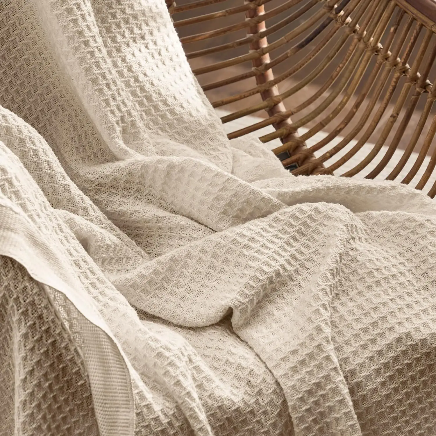 Bedsure 100% Cotton Blankets for Couch or Bed - Waffle Weave, Lightweight and Soft Spring Blankets for Office, Throw, Twin, Quee image 5