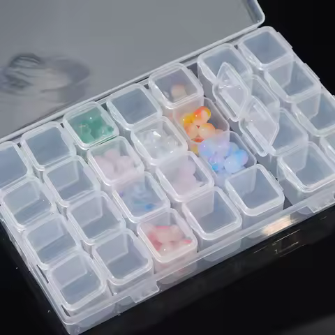 28 Grid Nail Diamond Box Plastic Empty Box Mini Detachable Decoration Pearl Small Rivet Semi Transparent Storage Box