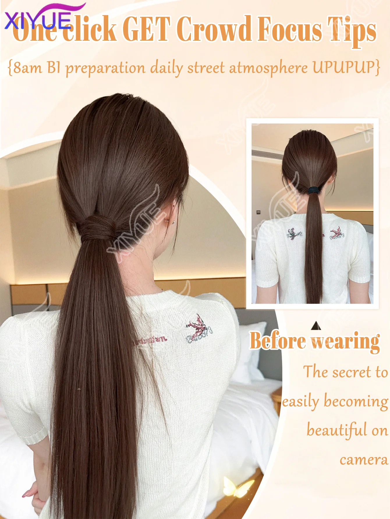 XIYUE Synthetic Wig Ponytail Straight Hair Extension, Flexible Wrap Around Long Straight Ponytail for Women Girls Daily Party
