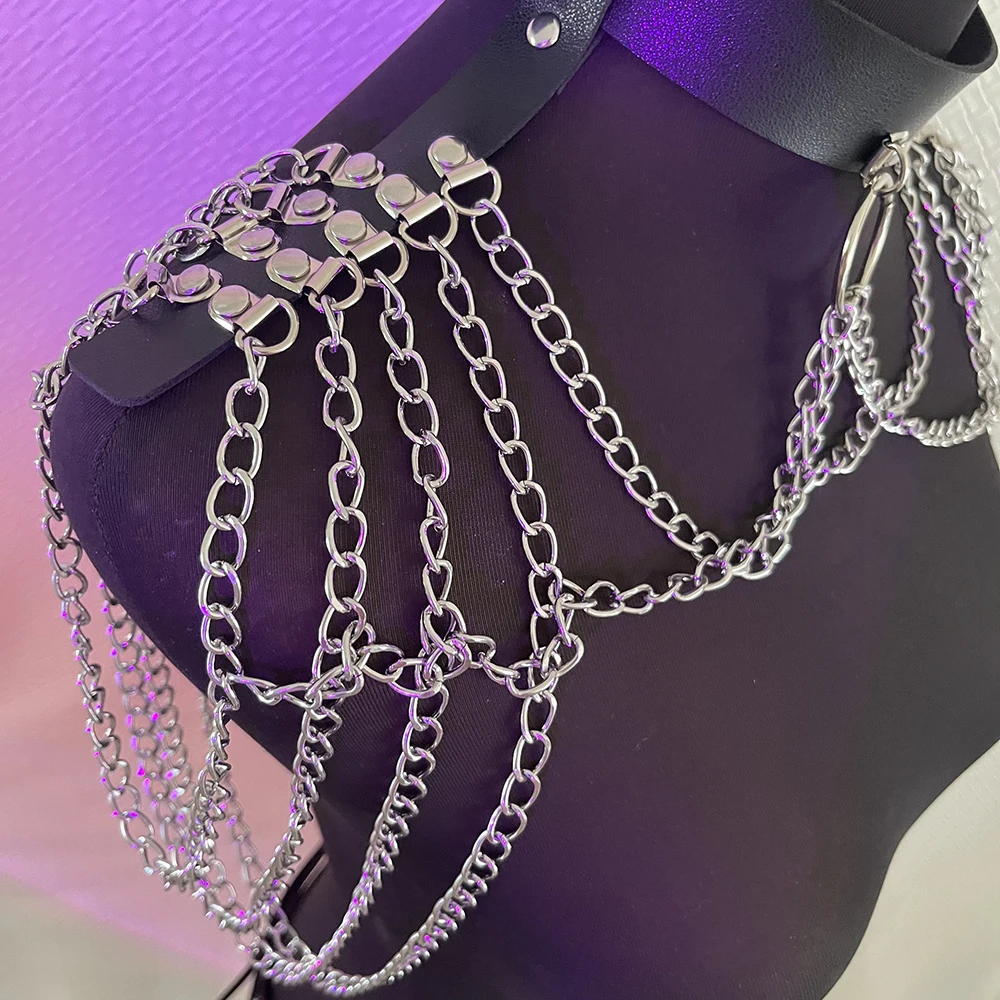 Sexy Pu Leather Harness Women Suspender Chain Underwear Body Bondage Bra Cage Lingerie Gothic Garter Harajuku Nightclub Clothes