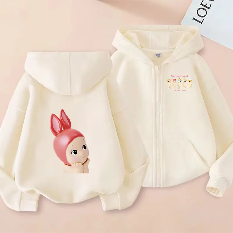 Pull à fermeture éclair Macny Angel pour enfants, motif imprimé dessin animé Harajuku, sweat à capuche chaud pour garçons, manteau pour filles, cardigan de sport décontracté