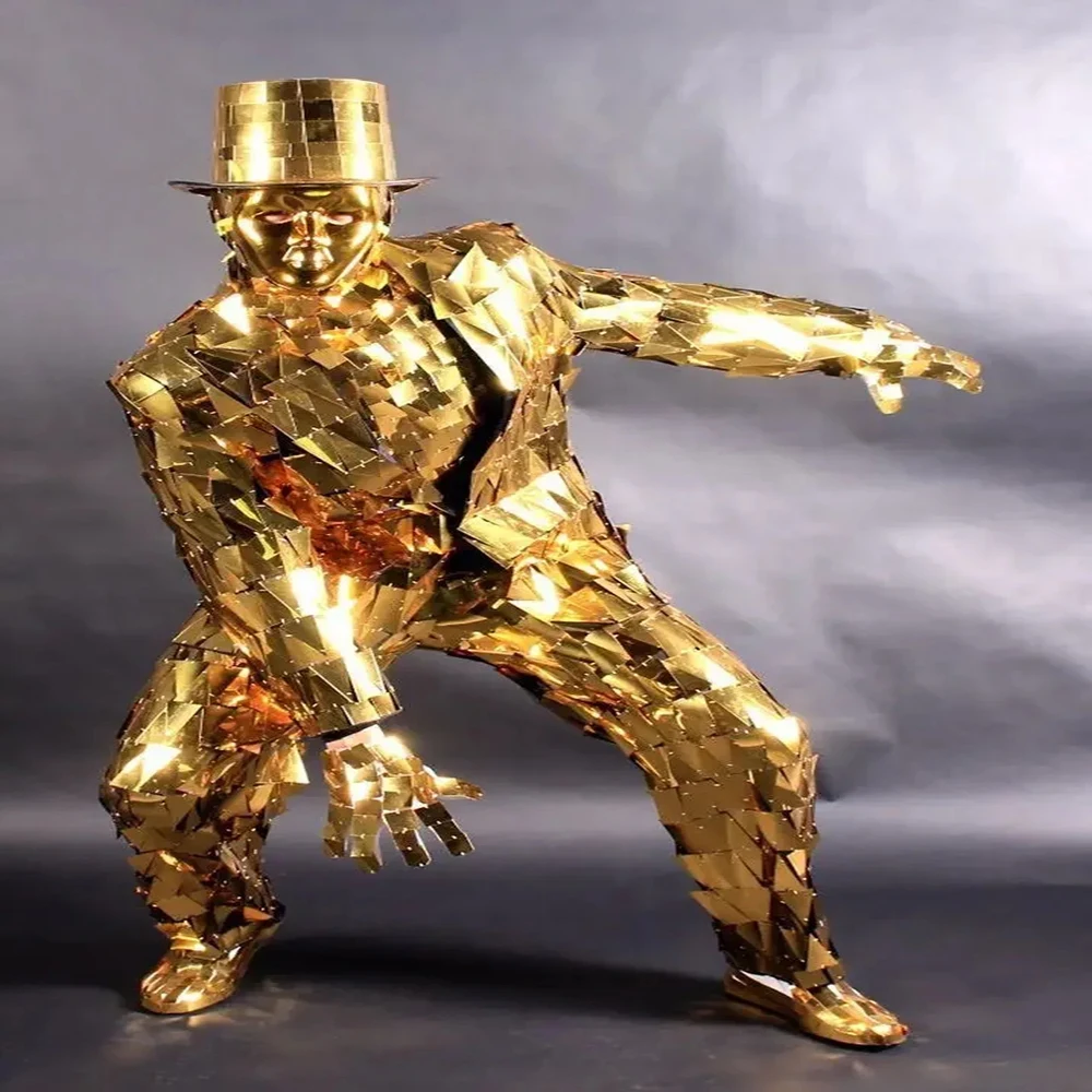 mirror suit shining party prop Men gold mirror costume party stage machine dance costumes