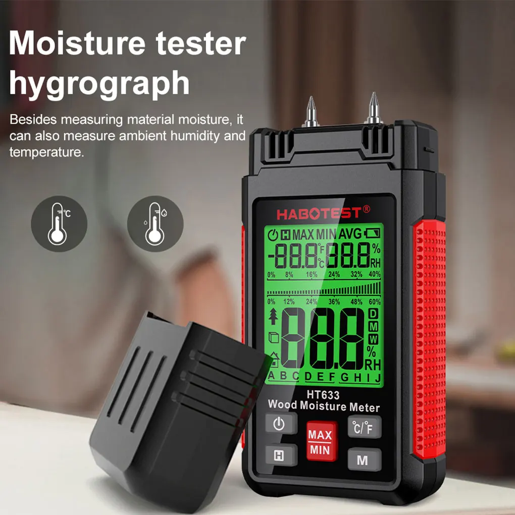 Digital Moisture Meter Humidity Tester Detection Multi-function Quick Hygrometer Timber Damp Cement Brick Measuring