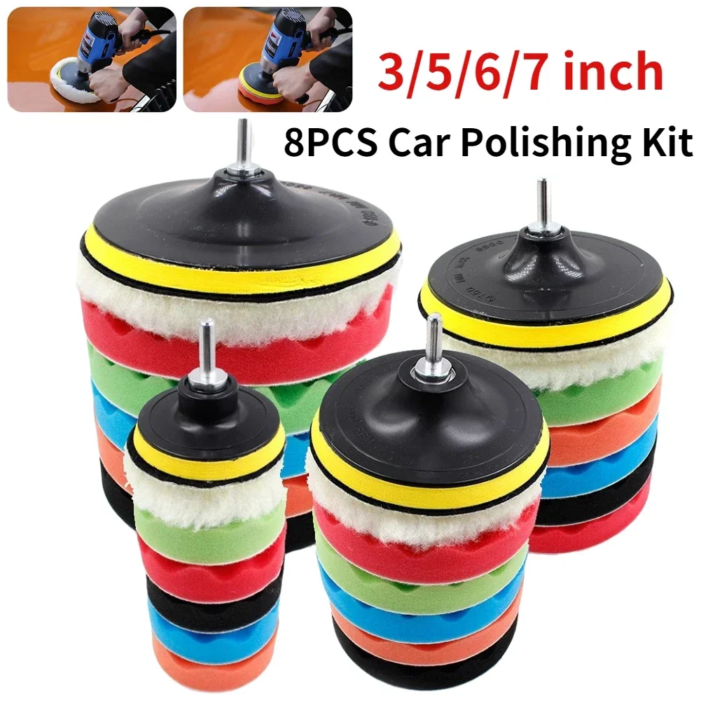 8pcs 3/4/5/6/7 Inch Buffing Buffer Sponge Polishing Pad Hand Tool Kit For Watch Car Glass Polisher Wax Polishing Kits