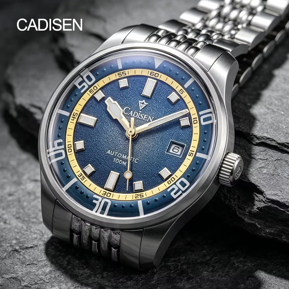 CADISEN Automatic Mechanical Watch Man Silver Business Casual 100M Waterproof Watch Japan MIYOTA 8215 Movement Domed Glass Watch