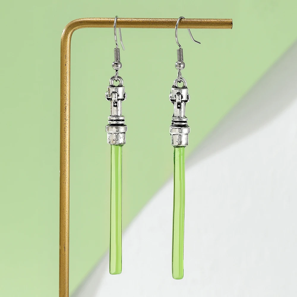 Green Lightsaber Dangle Earrings War Movie Same Unique Light Saber Pendant Drop Earrings Jewelry for Women Fans Cosplay Gifts