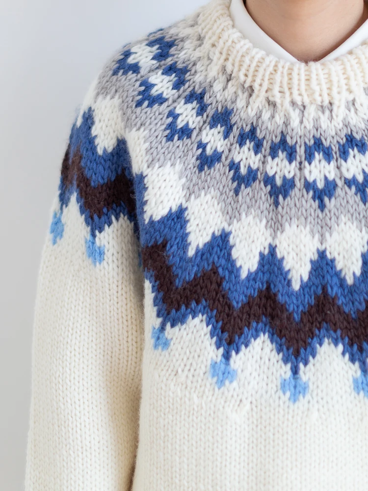 Autumn Spring Original Design Women Fashion Vintage Icelandic Handmade Knitted Thick Warm 100% Wool Pullover Jumper Sweaters