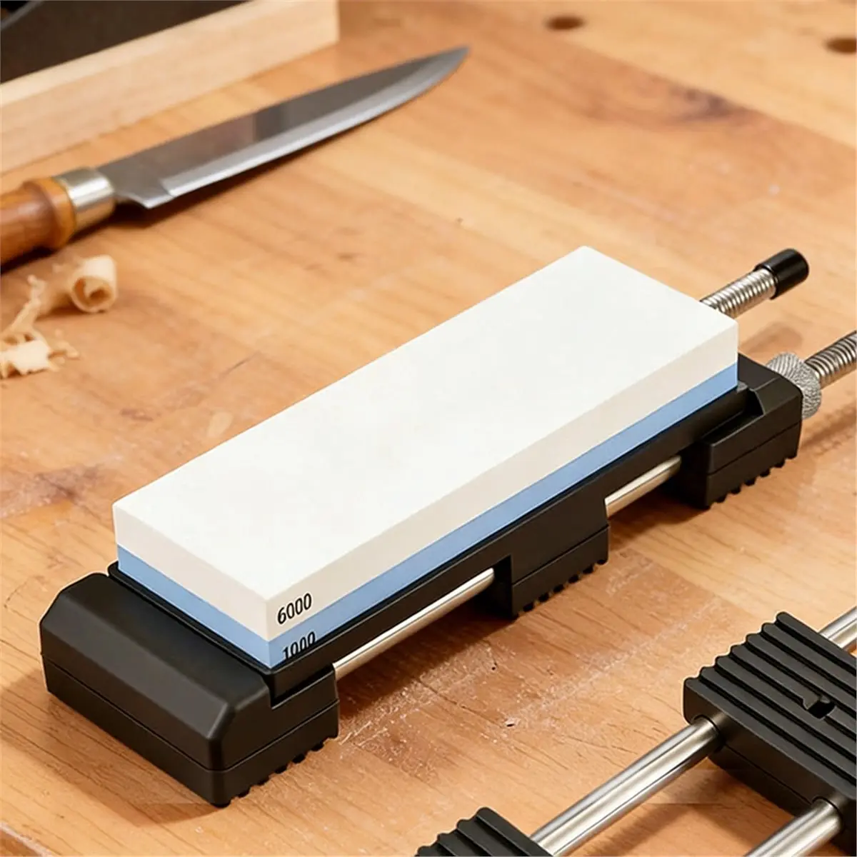 

2026 NEW Adjustable Sharpener Stone Holder with White Fused Alumina Sharpening Stone 1000 /6000 ,No-Slip Sharpening Stone Base