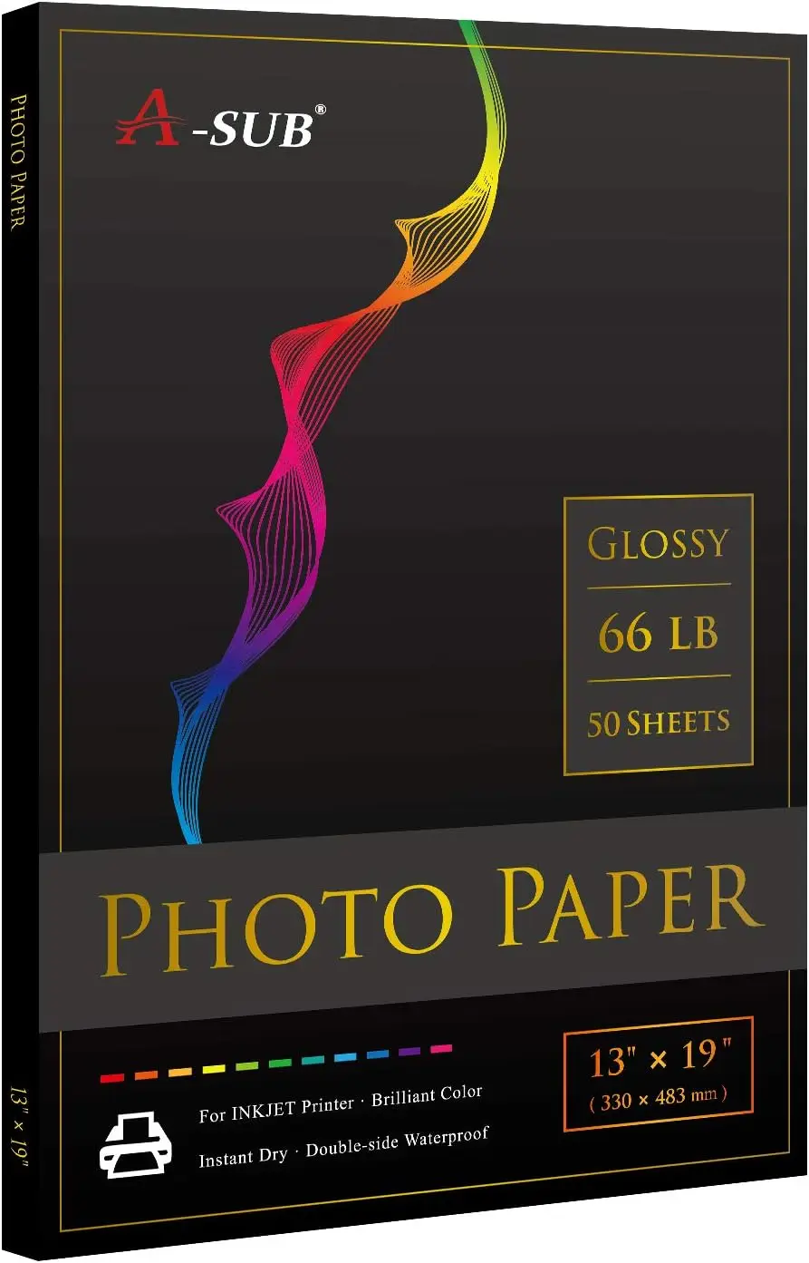 

Premium Glossy Photo Paper 13x19 Inch, 66lb for Inkjet Printers, 50 Sheets Single Sided