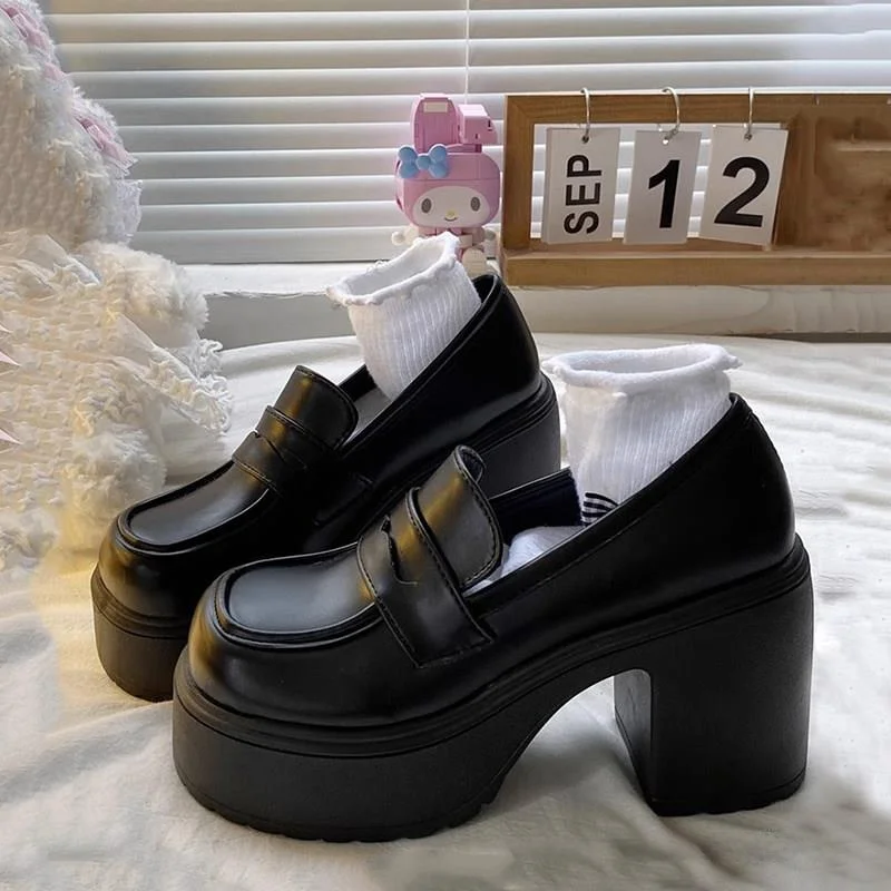 High Heel Mary Janes Women's Shoes Spring Summer New Thick Bottom Chunky Heel Loafers Japanese Style Fashion Single Shoes