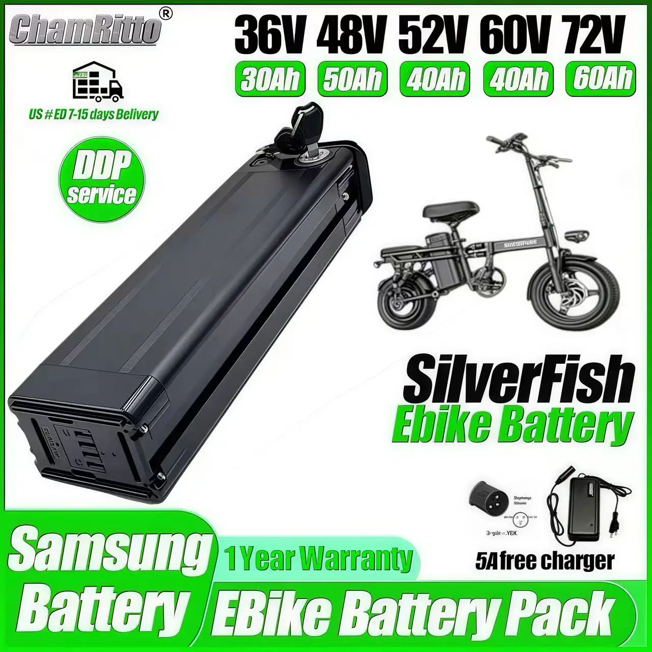 

Аккумулятор для электровелосипеда SilverFish 48В 30Ач, 52В 20/50/60Ач, 36В, 72В 1000Вт/2000Вт, литиевая батарея 60В 40Ач для электровелосипедов Bafang