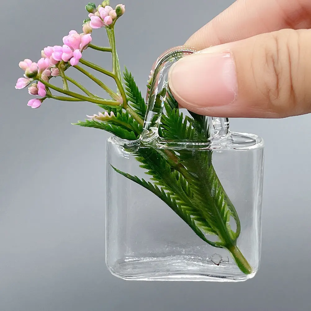

Portable Glass Bag Vase Shaped Flower Handbag Container Miniature House Accessories