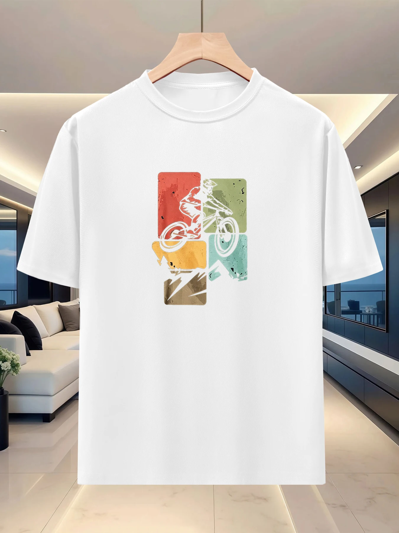 Relaxing Tone Men's Loose Short Sleeve Top Summer Camping Creative Pattern Printed silhouette Casual Half Sleeve