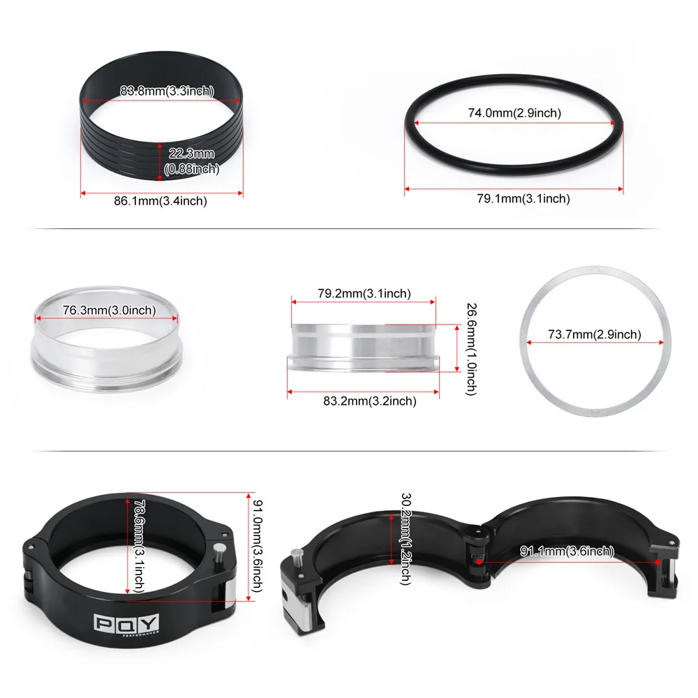 Klem V-band HD Aluminium + Rakitan Sistem Flange untuk Selang Radiator 3.0/2.5/3.5 Inci Pipa Pembuangan Turbo