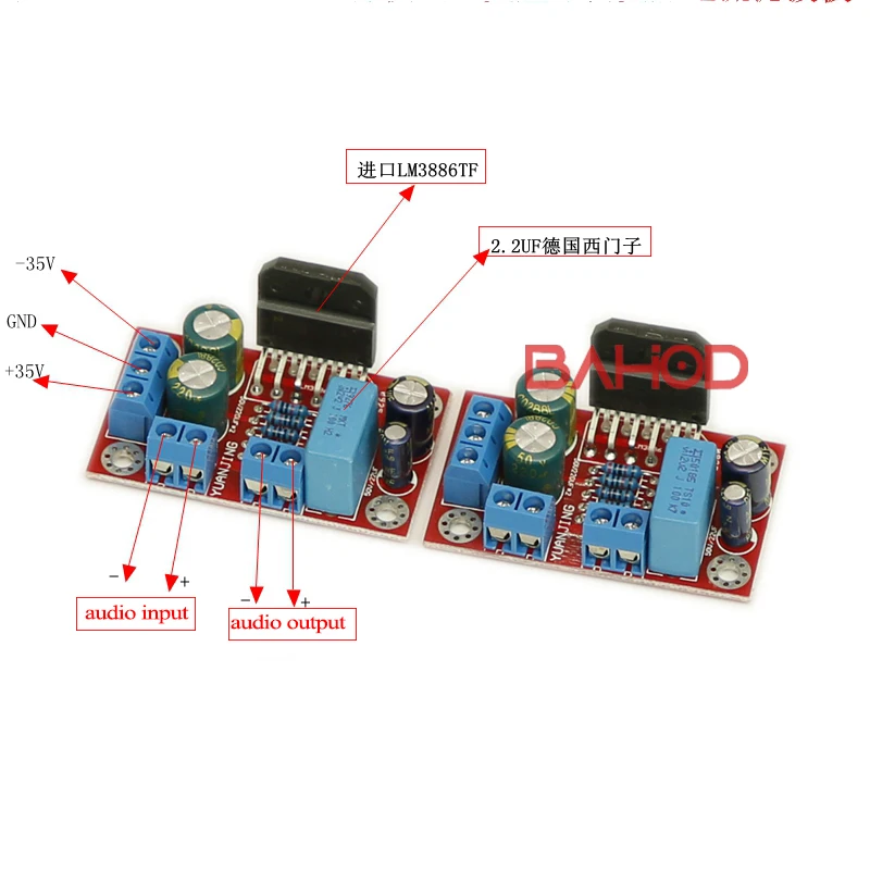 Placa amplificadora de Audio BAHOD LM3886TF 68W + 68W Placa amplificadora HIFI para audiófilos de doble canal