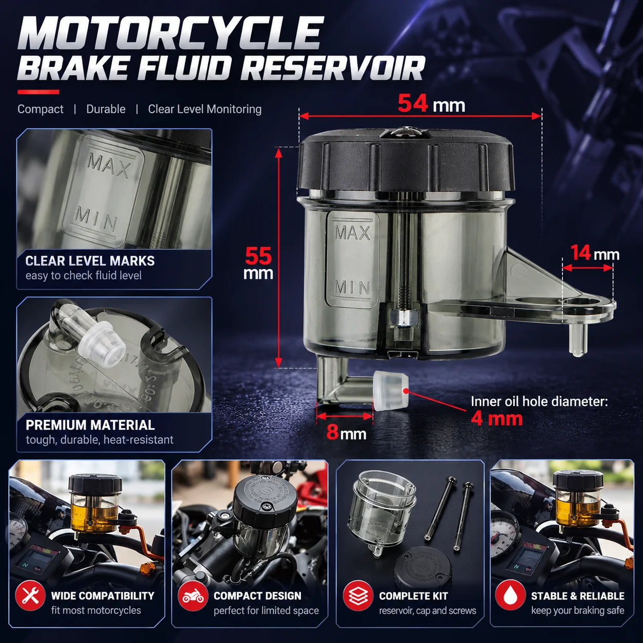 Universal Adelin Brake Fluid Reservoir Auto Bikes Motorcycle Scooter Oil Master Cylinder Foot Cup Dirt Bottle Accessories view 3