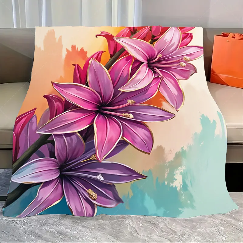 

1 шт. фланелевое одеяло с ярким цветочным принтом, одеяло для уютного декора гостиной