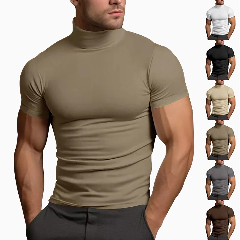 High neck athletic fitness shirt long sleeve tights men's short sleeve basketball running top training quick-drying stretch comp