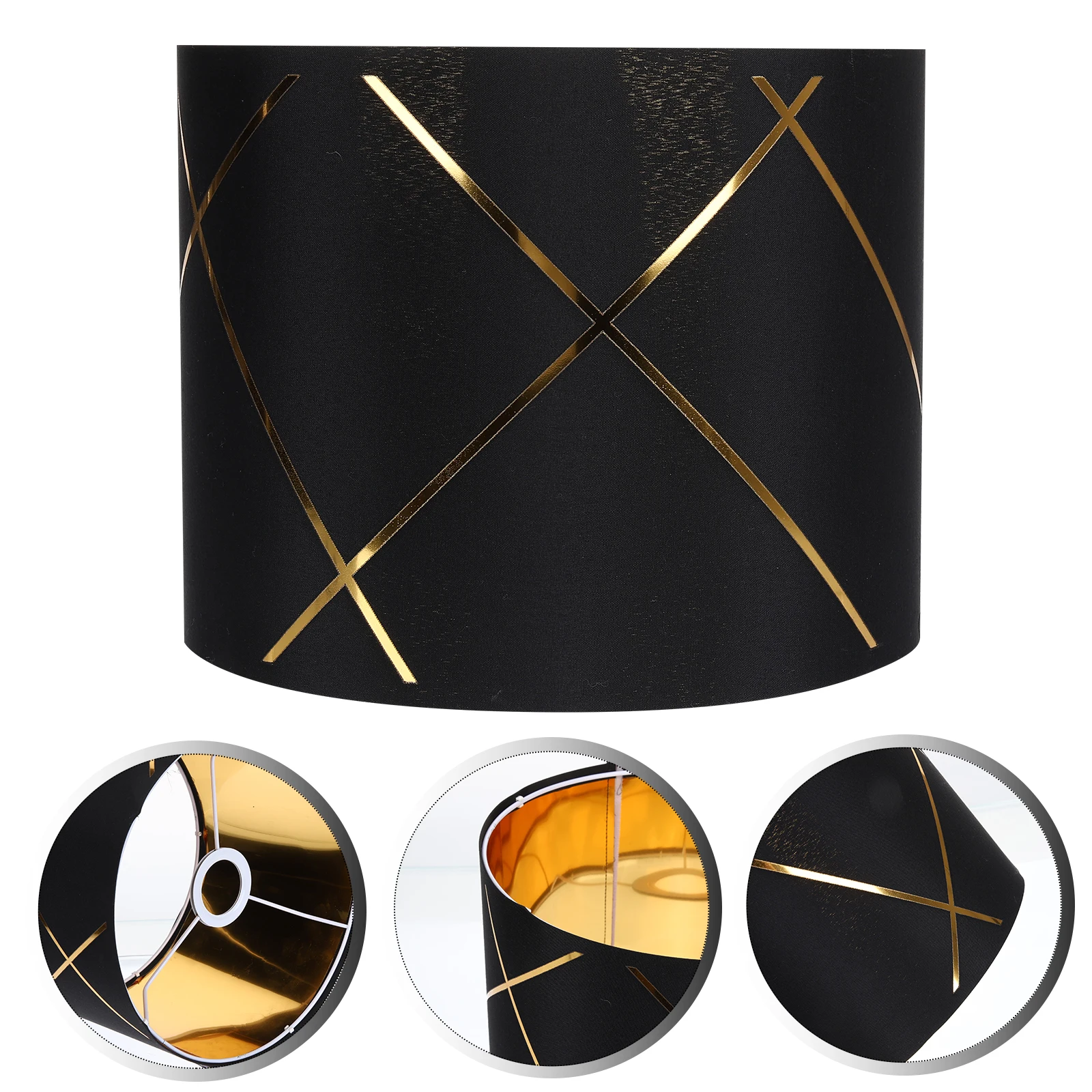 

Small Fabric Lampshade Black Pattern Cylindrical Cover for Bedside Table Lamps E27 Socket Sturdy Light Accessories for Wall