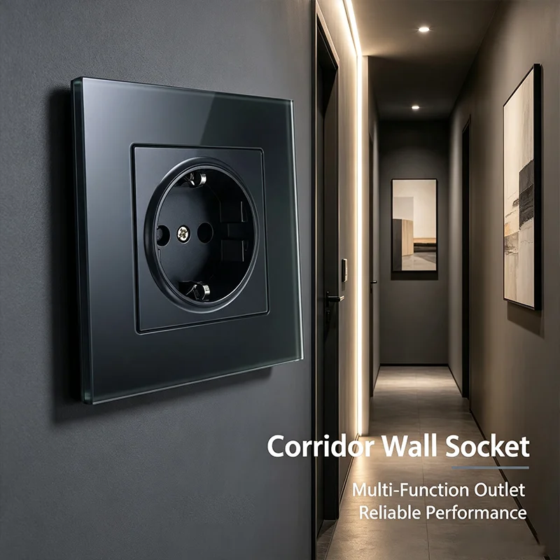 Matte Glass EU French Standard Wall Socket 16A Power Outlet Dual Type-C Fast Charging TV SAT RJ45 CAT6 CAT7 Ethernet Plug