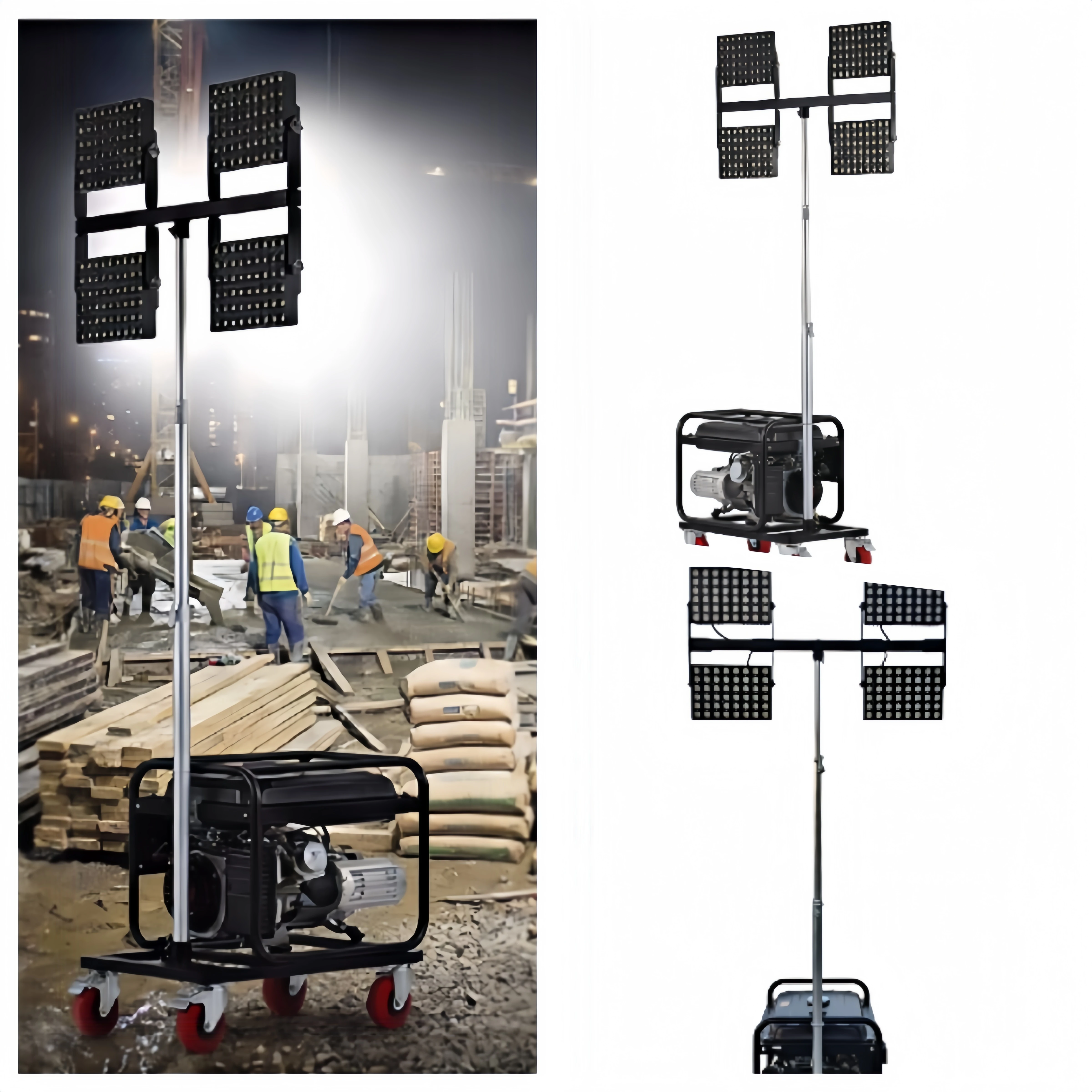 Diesel Powered 4x100W LED Mobile Light Tower - Heavy Duty Lighting for Emergency Rescue & Critical Operations