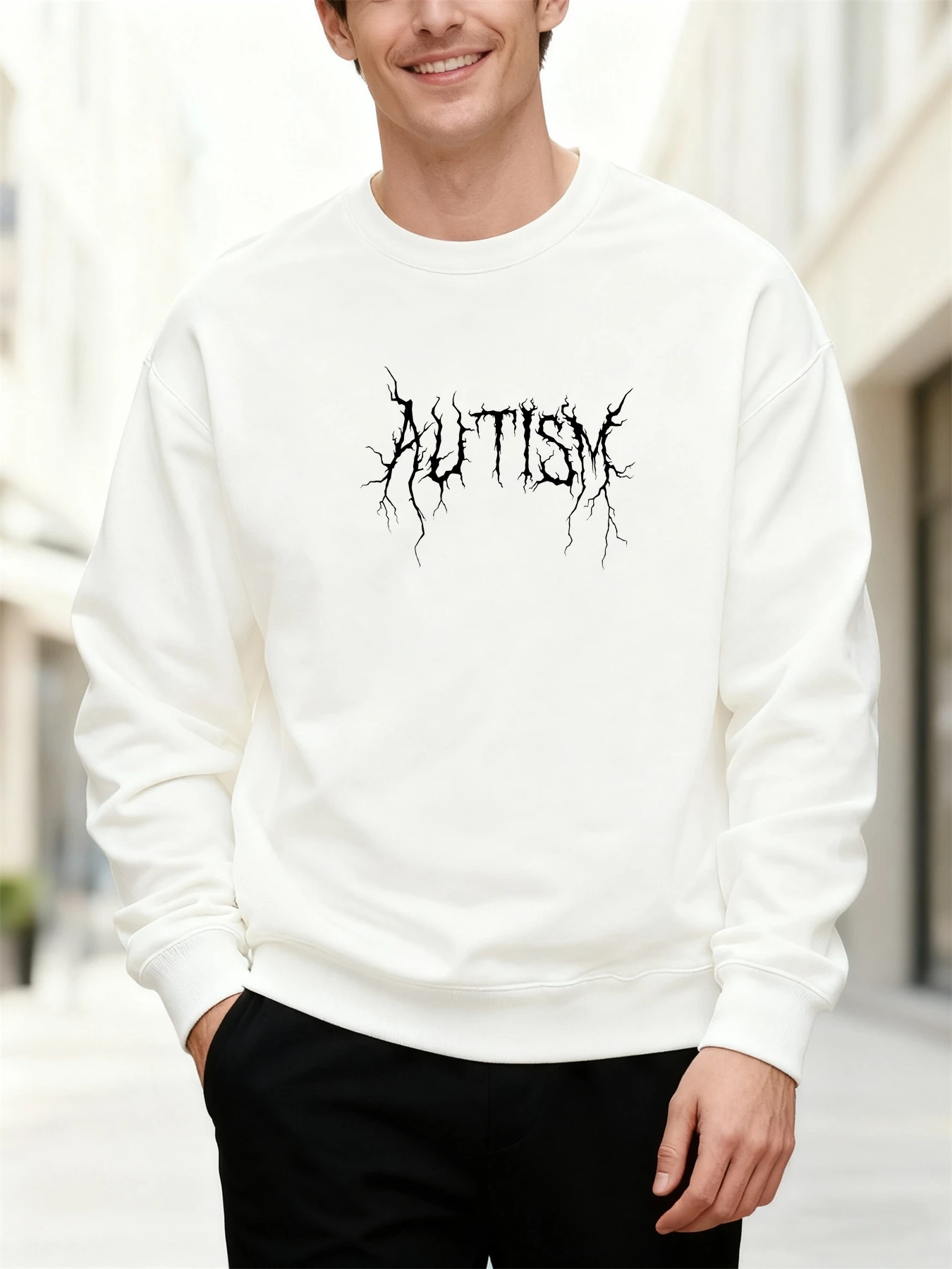 

2025 Men's Oversized Urban Vintage Edgy Autism Awareness Crack Graphic 100% Cotton Sweatshirt Trendy Casual Daily Top For Men