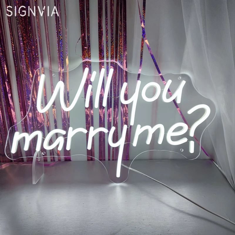 Romantic Atmosphere Will You Marry Me LED Neon Sign Wedding Marriage Neon Light Room Wall Decor Aesthetic Decoration Neon Lamp