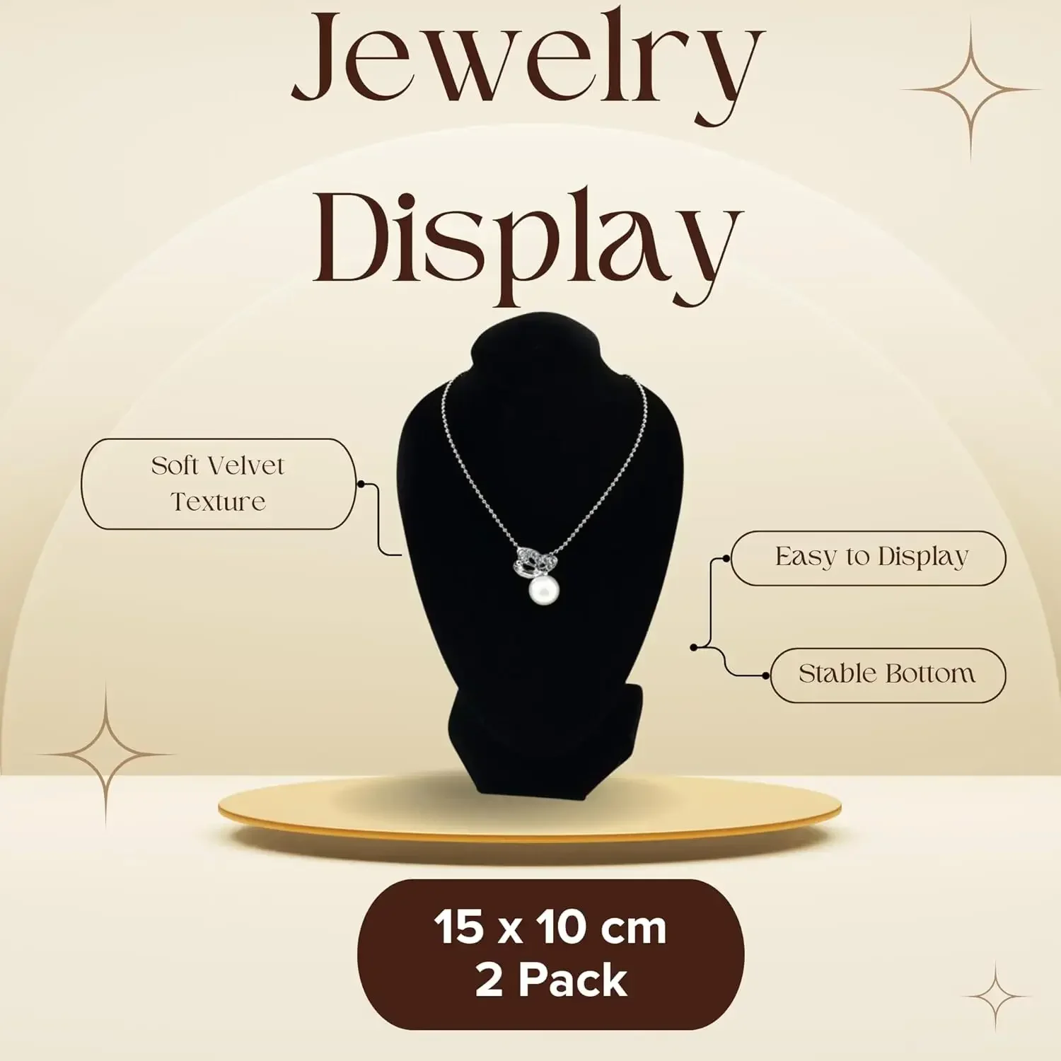 2pcs Short Black Velvet Necklace Small Holder Stand Display Stands Mannequin Bust Jewelry Organizer Displays
