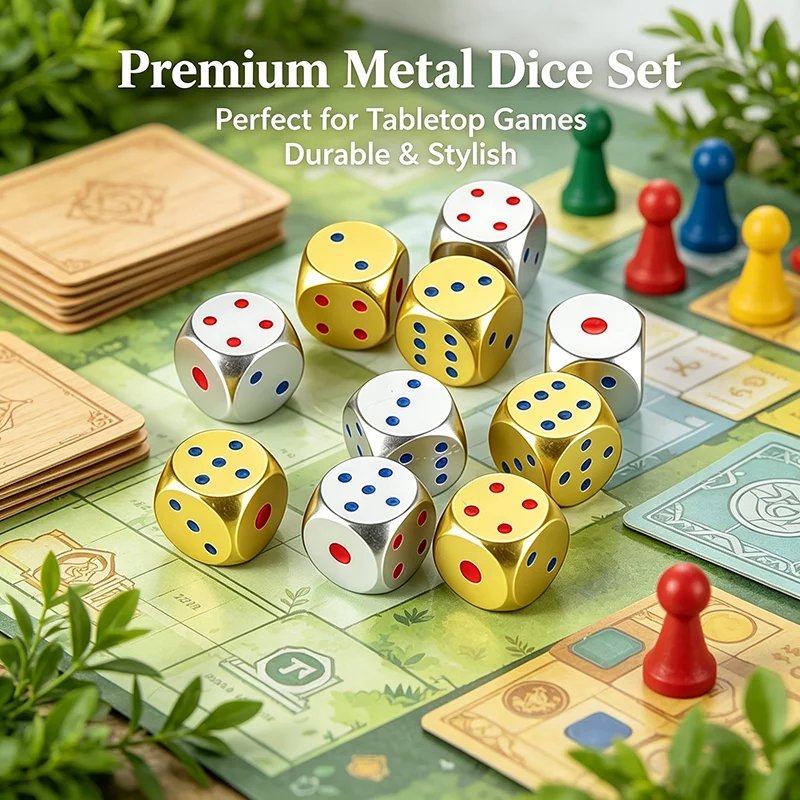 

5 Pieces Dice Set 13mm Aluminum Alloy Game Dice Golden/Silver Funny Dices Polyhedral Dice for PRG Board Game