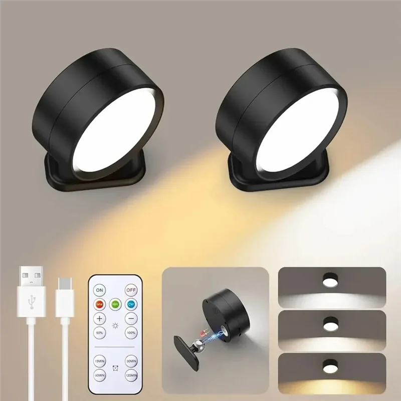 

A25F-LED Magnetic Wall Sconce Lights,Rechargeable Wall Mounted Lights With Remote,3 Lighting Colors 360° Rotation Wall Lamp