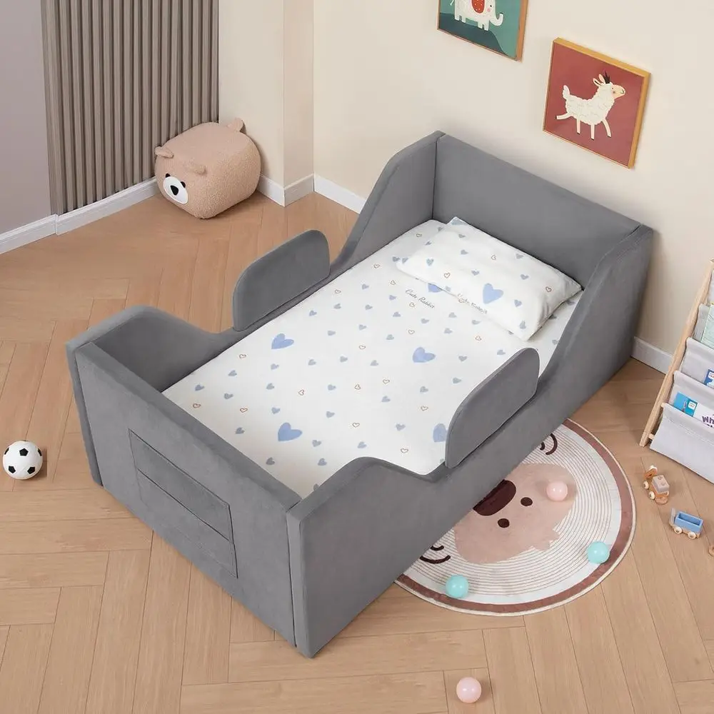 

Convertible Toddler Bed with Removable Safety Rails and Storage, Suitable for Kids, Unisex Design, Low to Floor