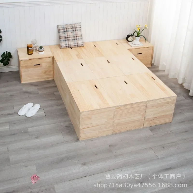 Wholesale Wooden Wooden Box Splicing Bed Tatami and Other Combination Storage Box Splicing Bed Frame Mobile Wide Tatami