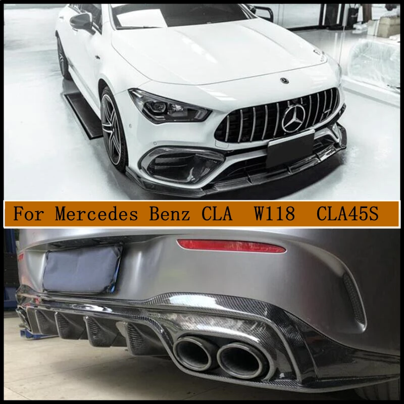 For Mercedes Benz CLA W118 CLA45 2018-2024 Real Carbon Fiber Front Lip Rear Diffuser Body Side Skirt High Quality Kit Spoiler