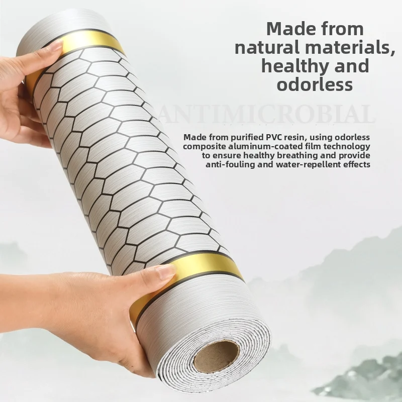 Gold Foil Hot Stamping Pattern Self‑Adhesive Foam Wallpaper Peel Stick Waterproof Wall Sticker for Bedroom Wall Renovation Decor