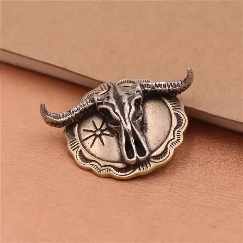 Retro Brass Western Cowboy Texas Bull Buffalo Longhorn Head Skull Leathercraft Bridle Conchos Western Decor Screwback