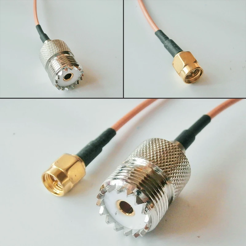 

Кабель-адаптер UHF SO239 (гнездо) - PL259 (штекер) - SMA (штекер) RG316, 15 см, для радиочастотных и беспроводных сетевых приложений