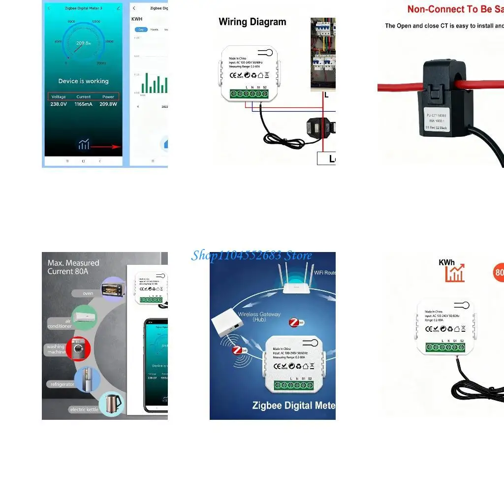Y6GD Real-Time Electricity Usage Monitor 1 Channel 80A Current Changer Clamp