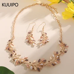Fashion Drip Oil Leaf Necklace and Earrings Set for Women Accessories Trendy Gold Color Jewelry Sets Vacation Party Prom Gift