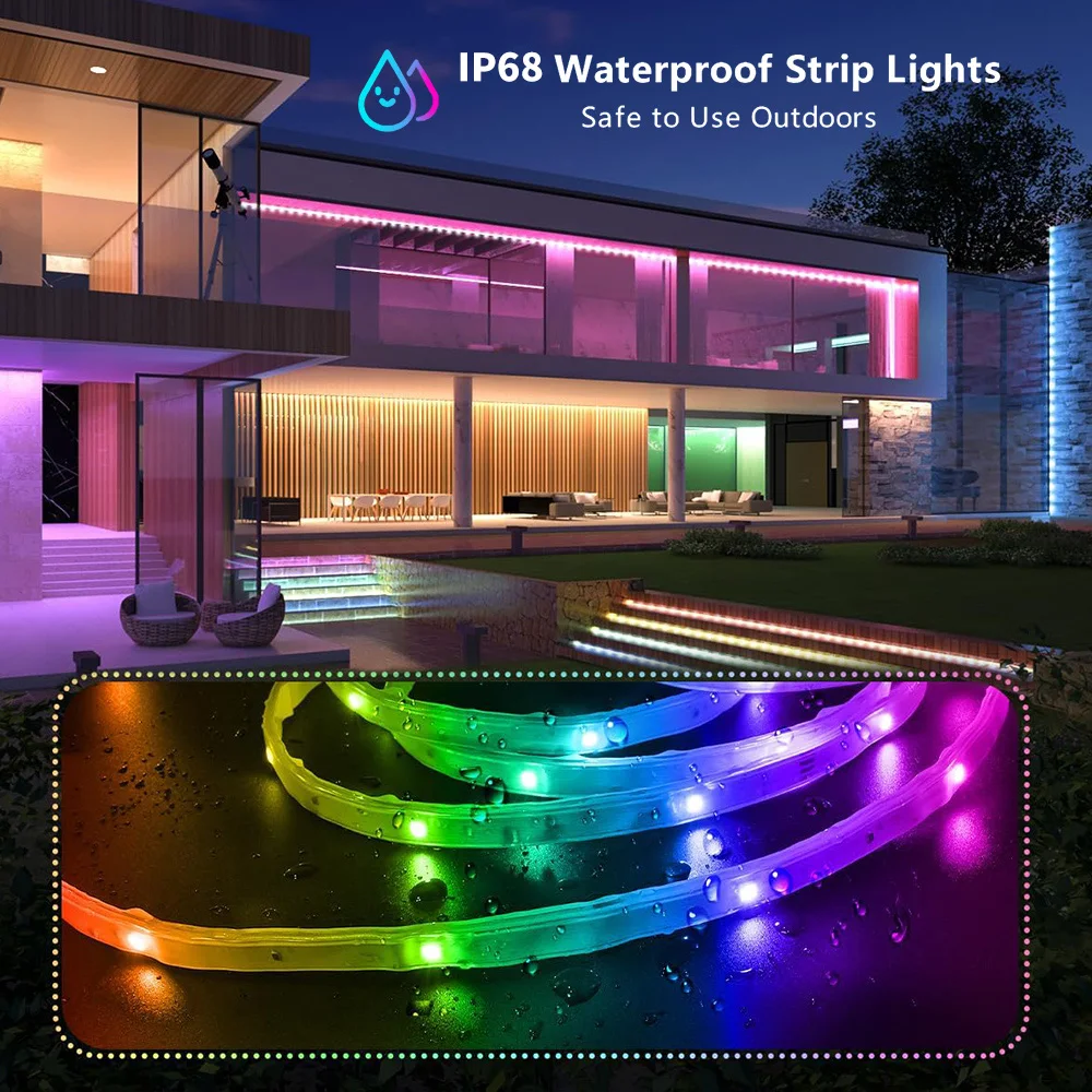 IP68 waterproof outdoor led strip, 20M-30M, APP & 44 key, Music sync , colorchaning timer, Led strip for indoor and outdroor