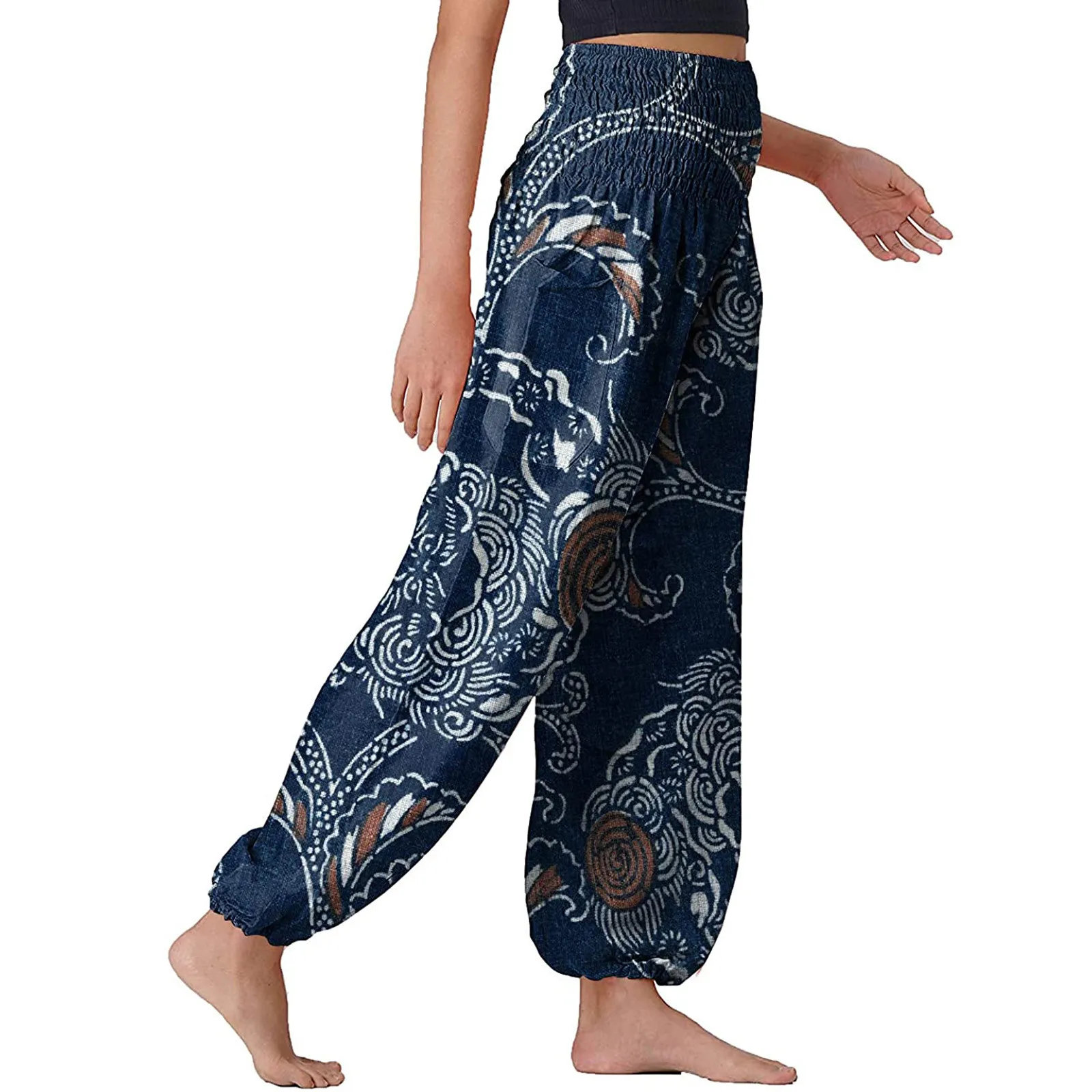 Vintage Bohemian Trousers For Women Floral Printed Hippie High Waist Casual Long Pants Summer Beach Straight Female Loose Pants