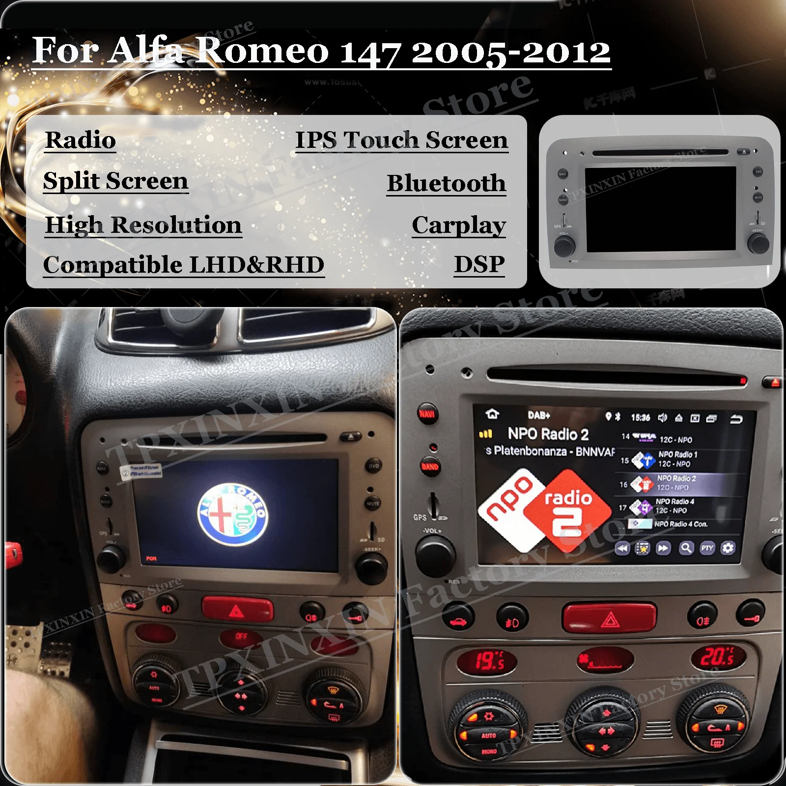 Automotive Central Multimedia Android 13 Screen For Alfa Romeo 147 2005-2012 Car Radio With Bluetooth Stereo Receiver Player