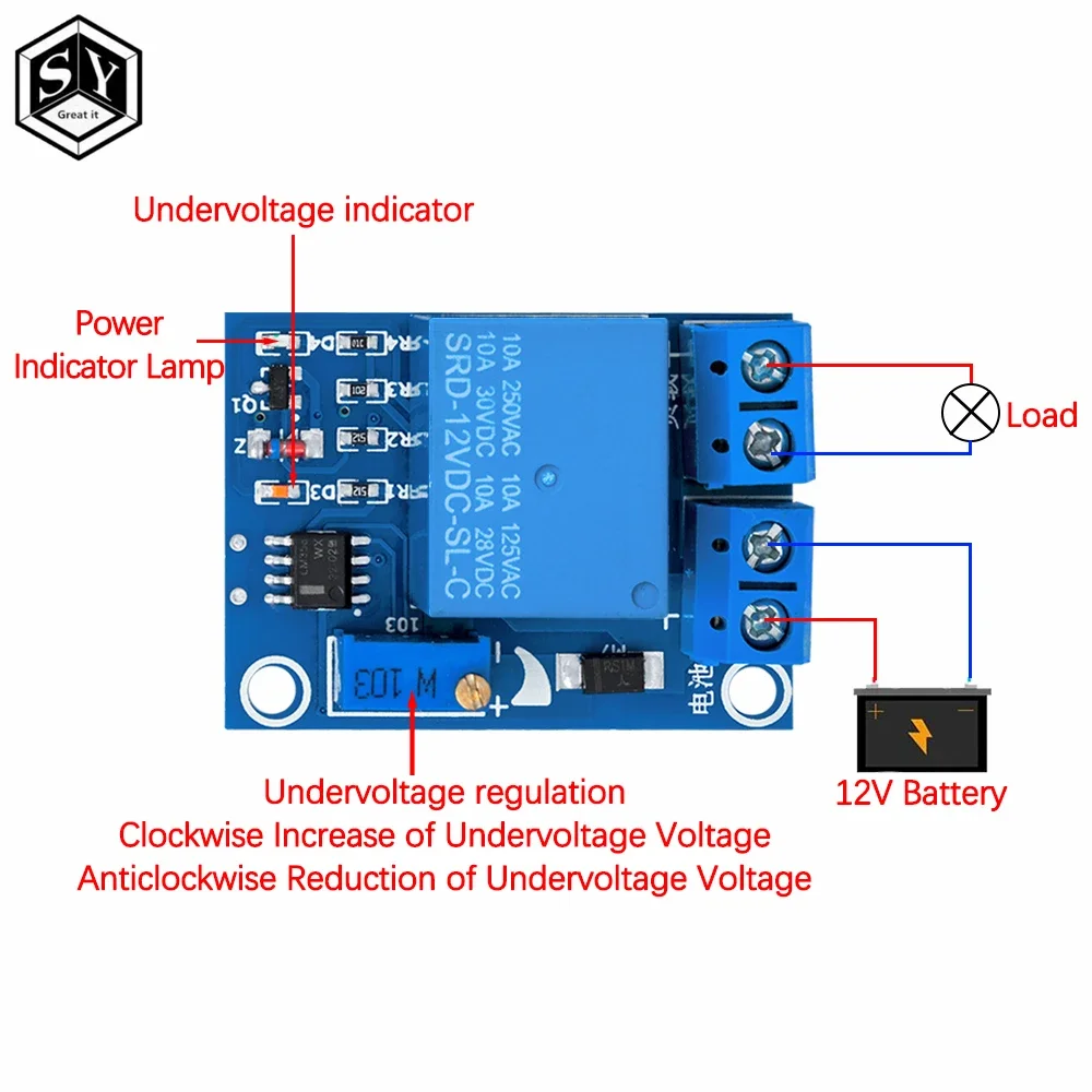 DC 12V Battery Undervoltage Low Voltage Cut off Automatic Switch Recovery Protection Module Charging Controller Protection Board